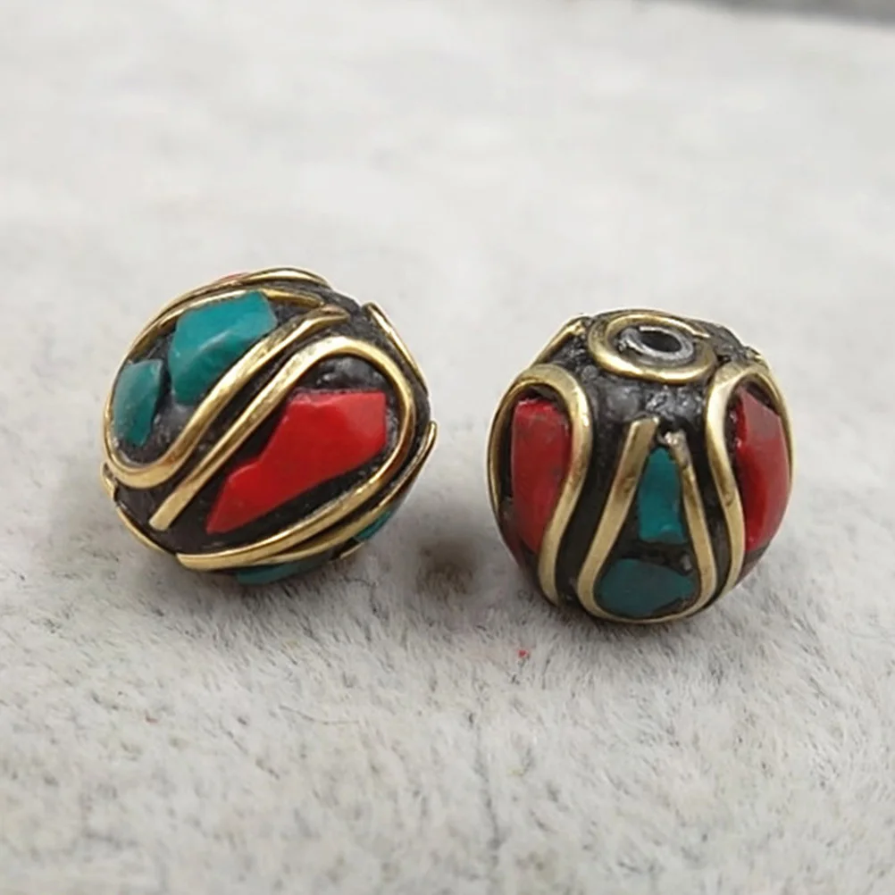 

20Pcs Buddha Beads Green Turquoise Spacer Handmade Nepal Brass Loose Beads for Jewelry Making DIY Craft Projects Decorative