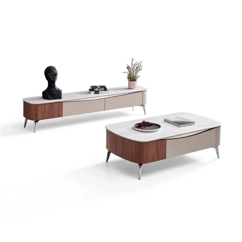 

Простая современная мебель для гостиной: комбинация журнального столика из микрокристаллического камня и тумбы под телевизор для дома