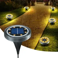 8PCS Solar Powered Ground Lights IP65 Waterproof Outdoor LED Disk Lights for Garden Non-Slip Landscape Path Lighting for