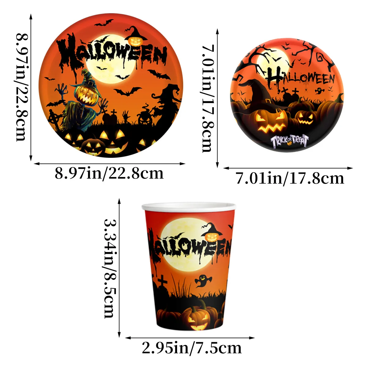 10Sets Halloween Disposable Tableware Sets Ghost Pumpkin Paper Cup Plates Straws Banner Cupcake Topper Halloween Party Decor