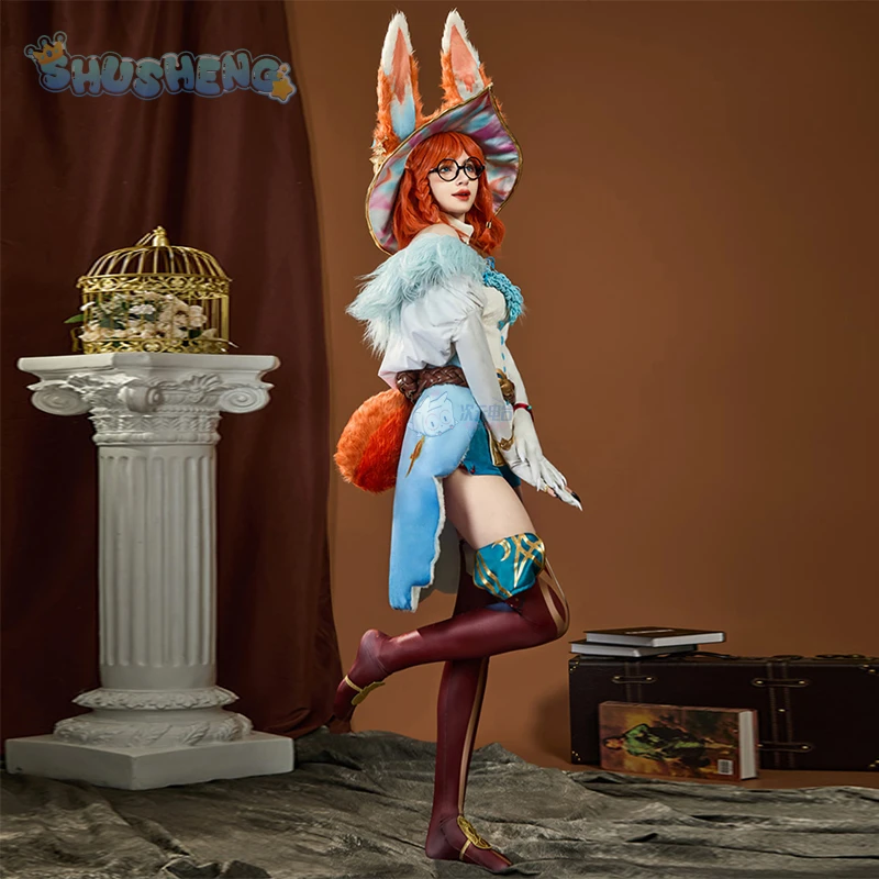 LOL Aurora Cosplay the Witch between Worlds Costume Sexy Sweet Rabbit Ear Hat Tail Wig Accessories Props Halloween party uniform