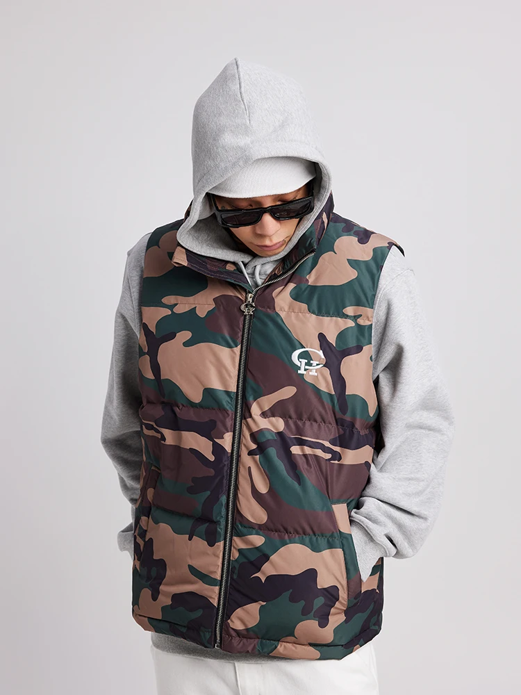 

CoupleHunnid Camouflage down Vest Warm Casual Outerwear Du down Jaet Youth Faion Hip Hop Sle Zipper Closure Vest