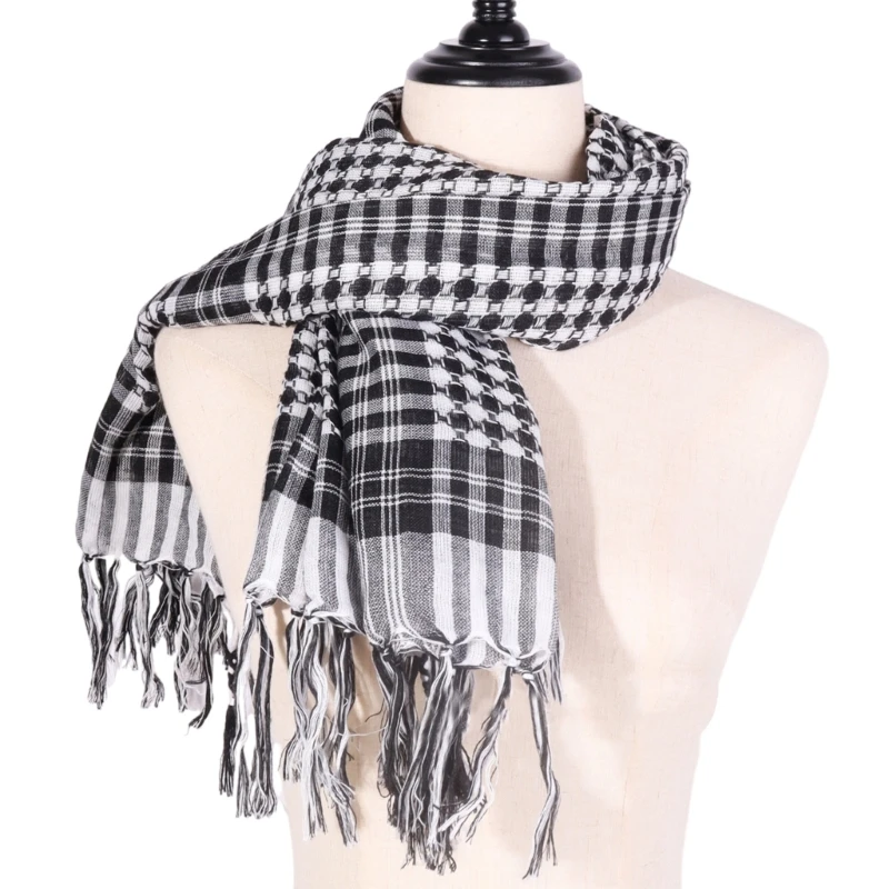 X4YC Checked Headwrap Shemagh Scarf for Muslims Arab Keffiyeh Headscarf for Arabian Dubai Military Tactics Neck Wrap Scarf