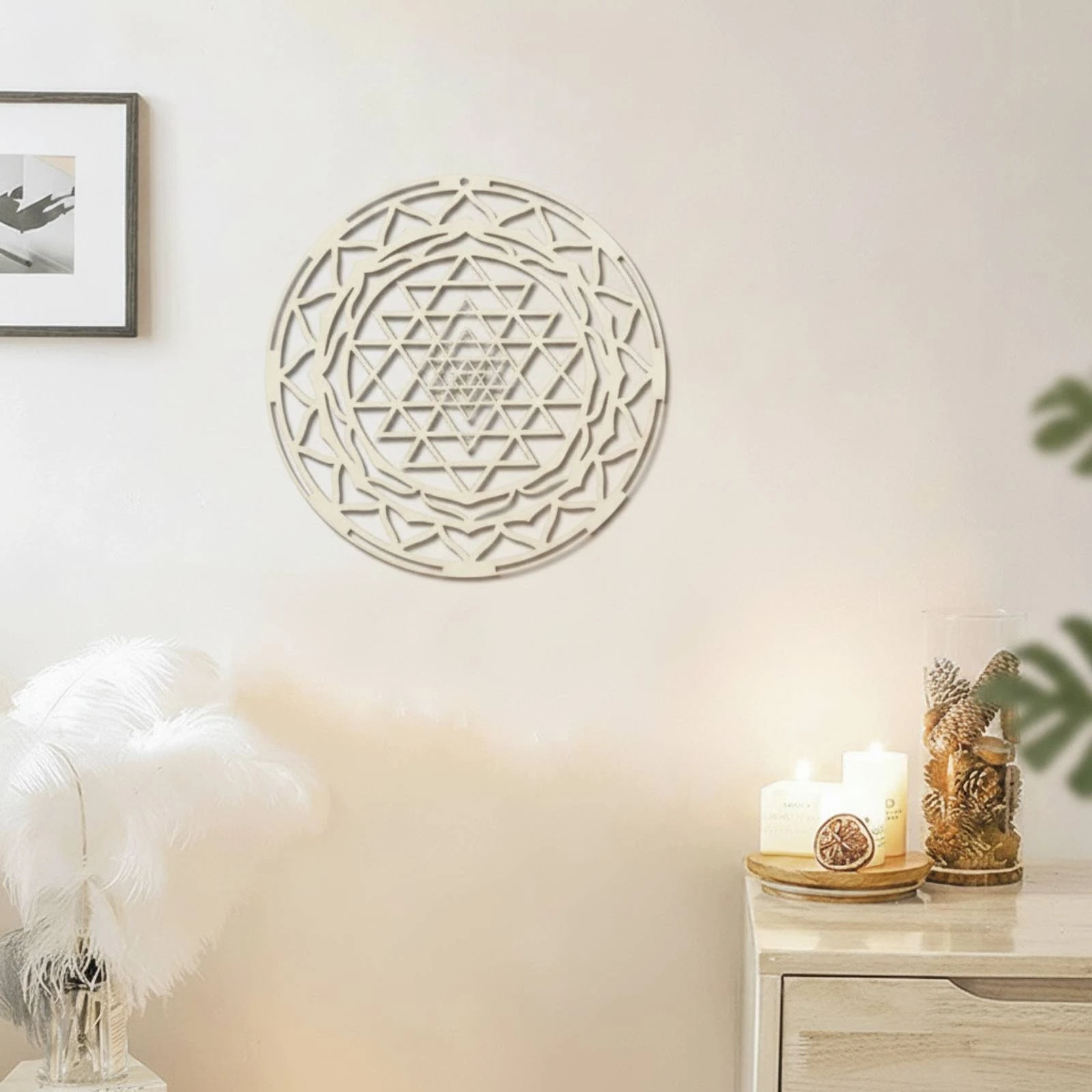 Décoration murale Mandala en bois ajouré naturel pour Yogi, salle de méditation, studio de pratique de pleine conscience