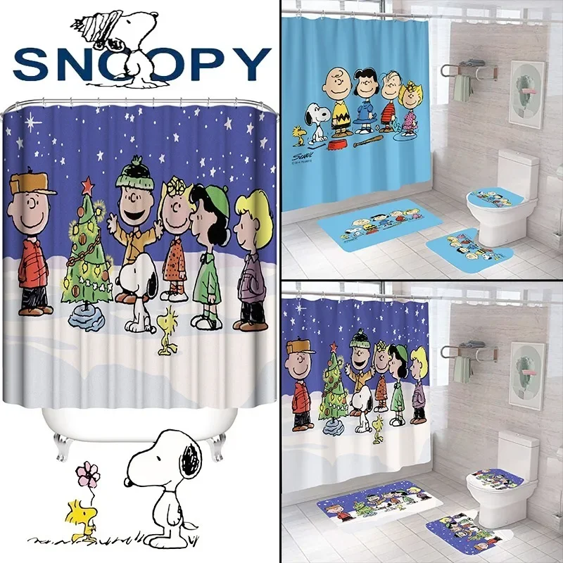 Snoopy Shower Curtain Printing Anime Waterproof Mildewproof Shower Curtain Set of Four Bath Creative Personality Shower Curtains