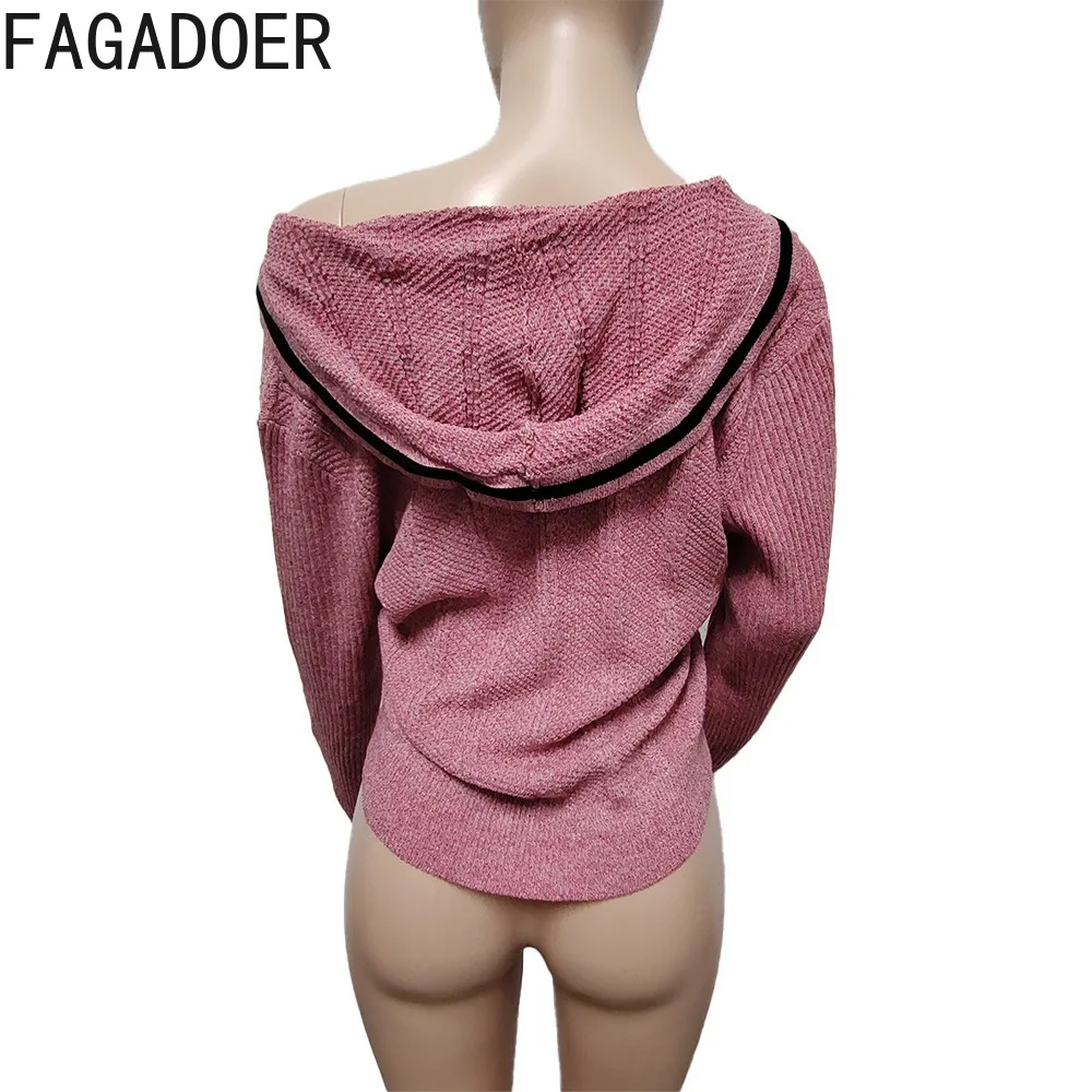 FAGADOER Fashion High Street Hot Girl Y2K Clothing Women Off Shoulder Button Long Sleeve Knitted Cardigan Casual Irregular Tops