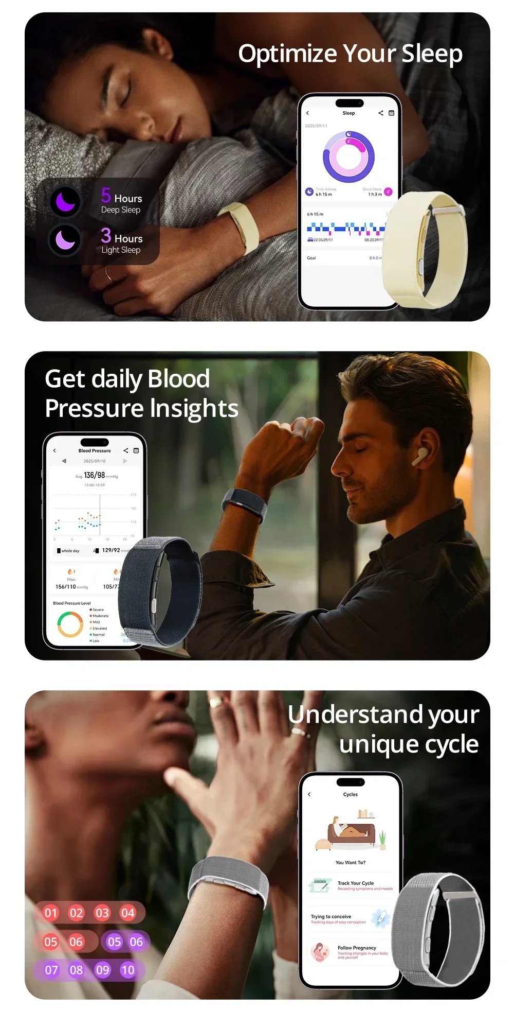 2026 Neues VWAR LOOP X Smart Band SOS Herzfrequenz- und Blutsauerstoffmessung IP68 Wasserdichter Fitness-Tracker Ohne Bildschirm Smart-Armband – Detail 14
