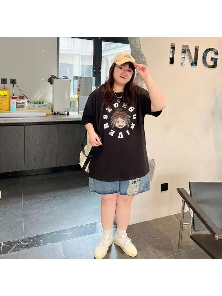 Oversize Damskie Szorty Casual Plus Size Odzież Damska Luźny Elastyczny Komfort T Shirt Lady Lato Duży Dodaj Rozmiar Komfortowe Topy — zdjęcie 2