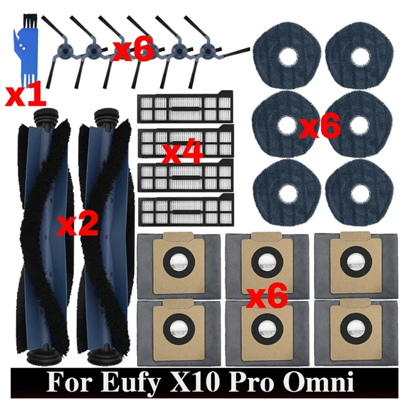 Kit de piezas de repuesto para Robot aspirador Eufy X10 Pro Omni, cepillo principal, Cepillo Lateral, paño de mopa, filtro HEPA y accesorio para bolsa de polvo