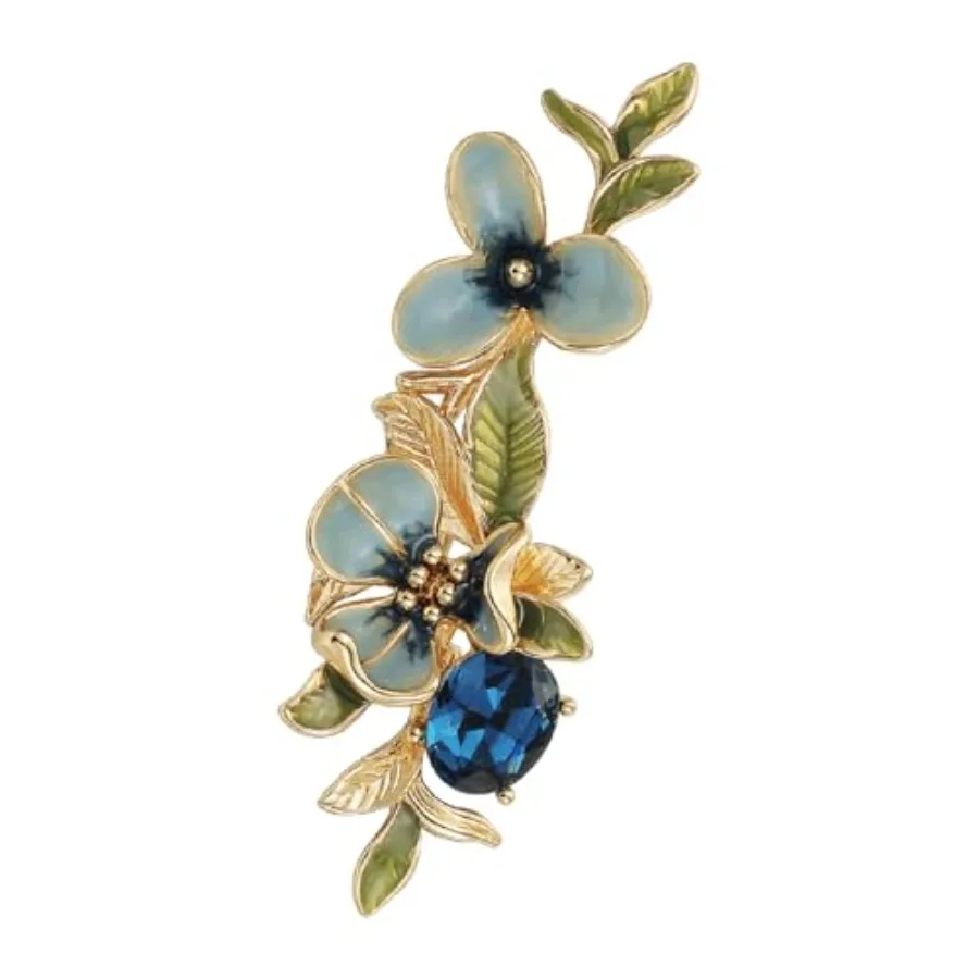 

Irises Flower brooches and pins for women, Hand-driping Oil brooch pins inlaid with artificial crystals, Green leaf safety pins