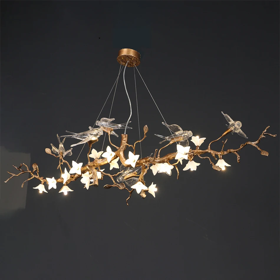 Luxury Branch Chandelier Glass Bird Crystal LED Ceiling Chandelier for Dining Room, Bedroom, Hotel, Vintage Living Room Chandeli
