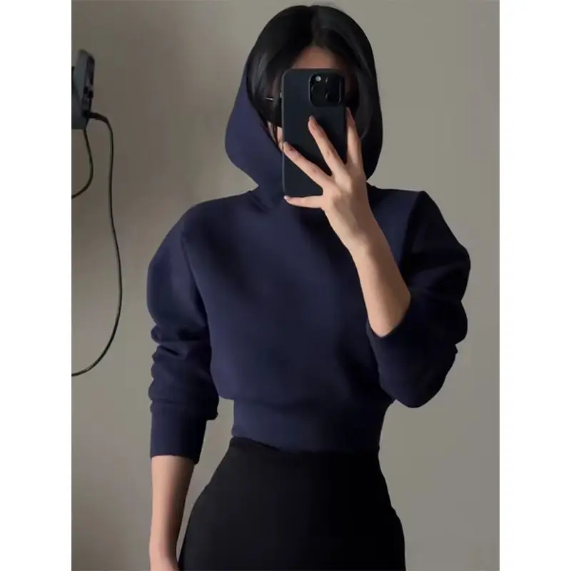 

Women's Crop Hoodies 2026 Spring New Hoodie Sweatshirt Casual Stylish Sporty Design Sense Niche Fitness Top
