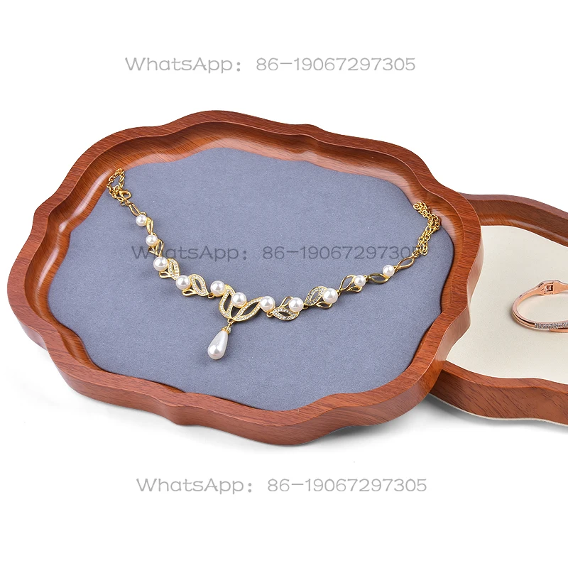 Jewelry Ring Necklace Display Plate Shelf Wood Grain Tray  Storage Display