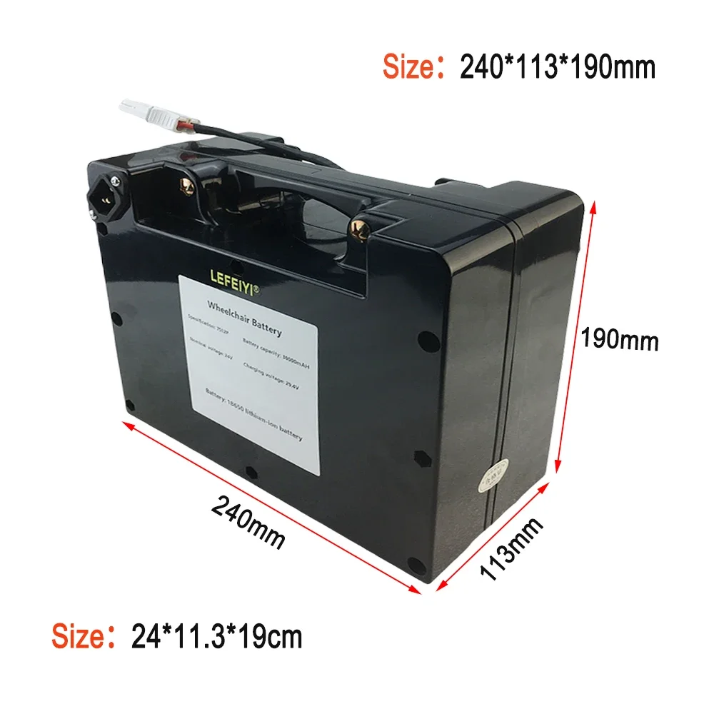 전동 휠체어 배터리 고용량 24V 30000mAh 18650 리튬 전원 배터리 팩, 29.4V 2A 충전기