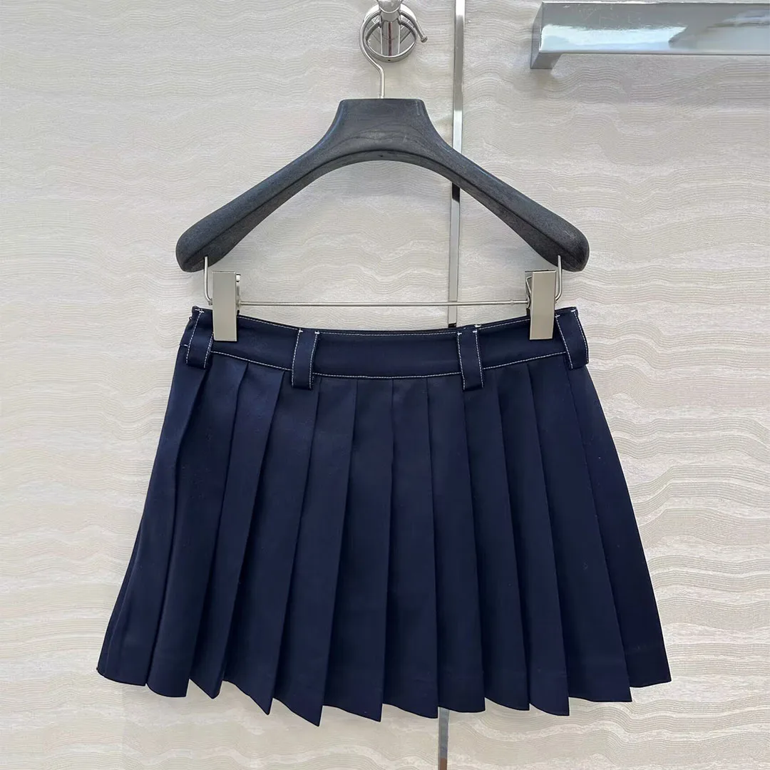 

2025 summer new style learning blue mini pleated skirt high waist zipper sweet casual skirt
