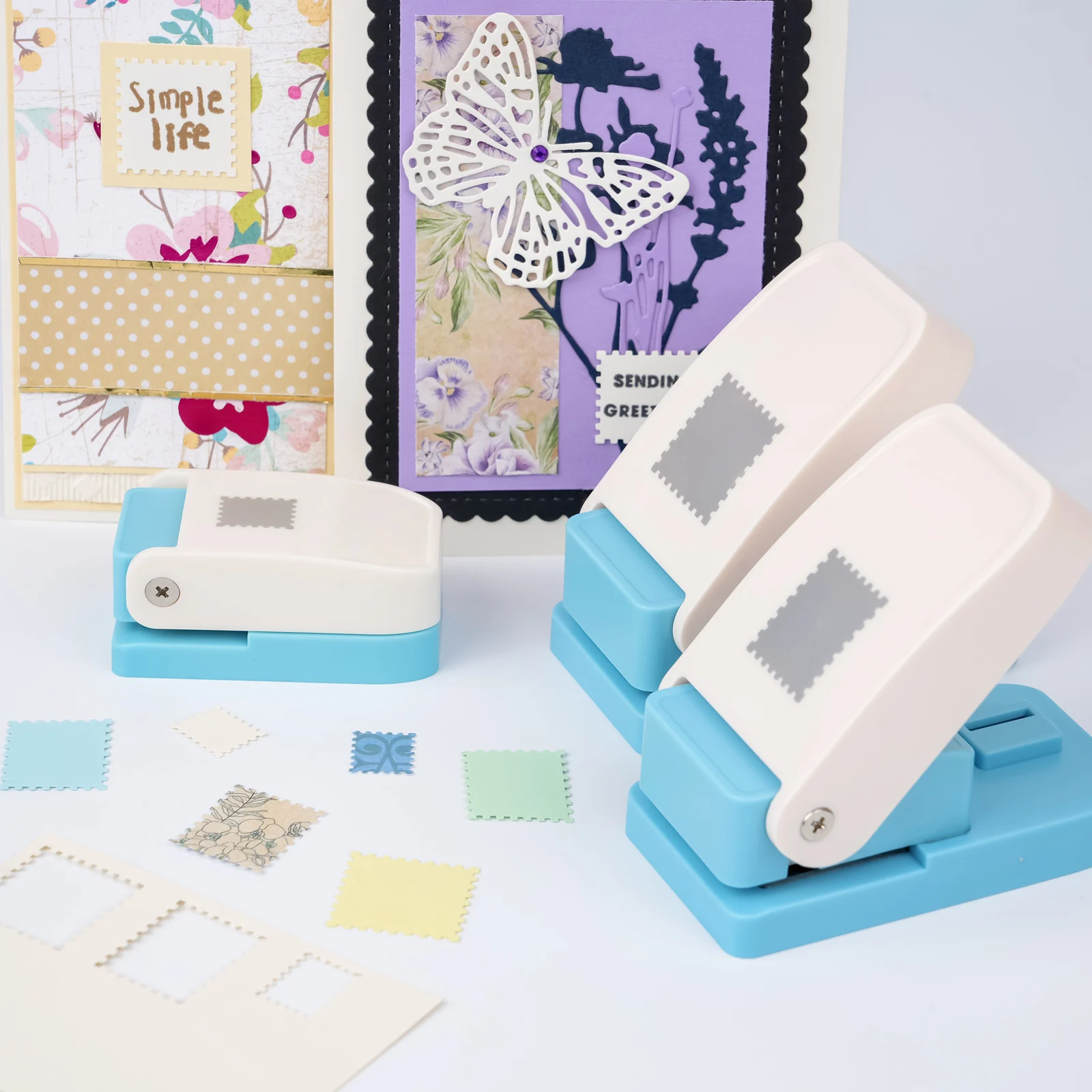3Pcs Multi-Size Rectangular Postage Stamp Punch, Lever Action Paper Craft Punch, DIY Scrapbooking & Card Making Tools view 6