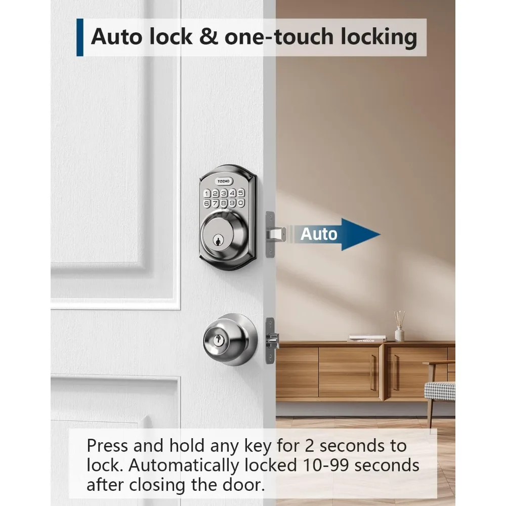 TEEHO TE001 Keyless Entry Door Lock Keypad-Smart Deadbolt Lock Front Door 2Keys-Auto Lock-Easy Installatio-Satin Nickel