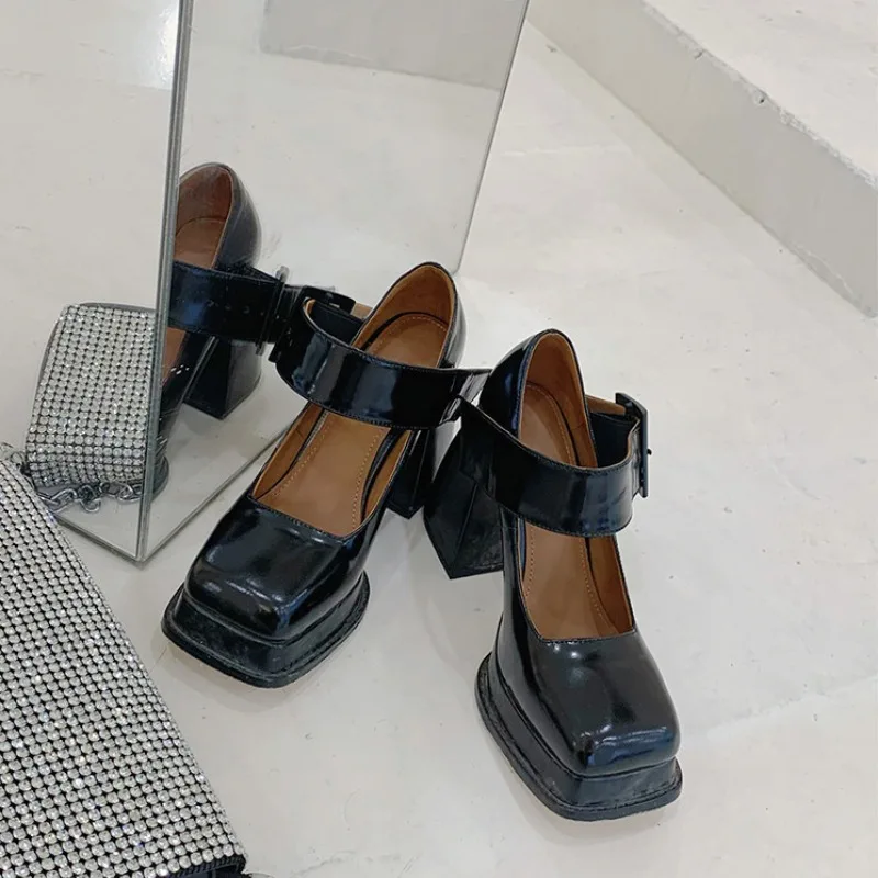 2024 New Retro Mary Jane High Heels Women Shoes Fashion Chunky Heel Pumps Platform Ankle Buckle Japanese Uniform Ladies Shoes