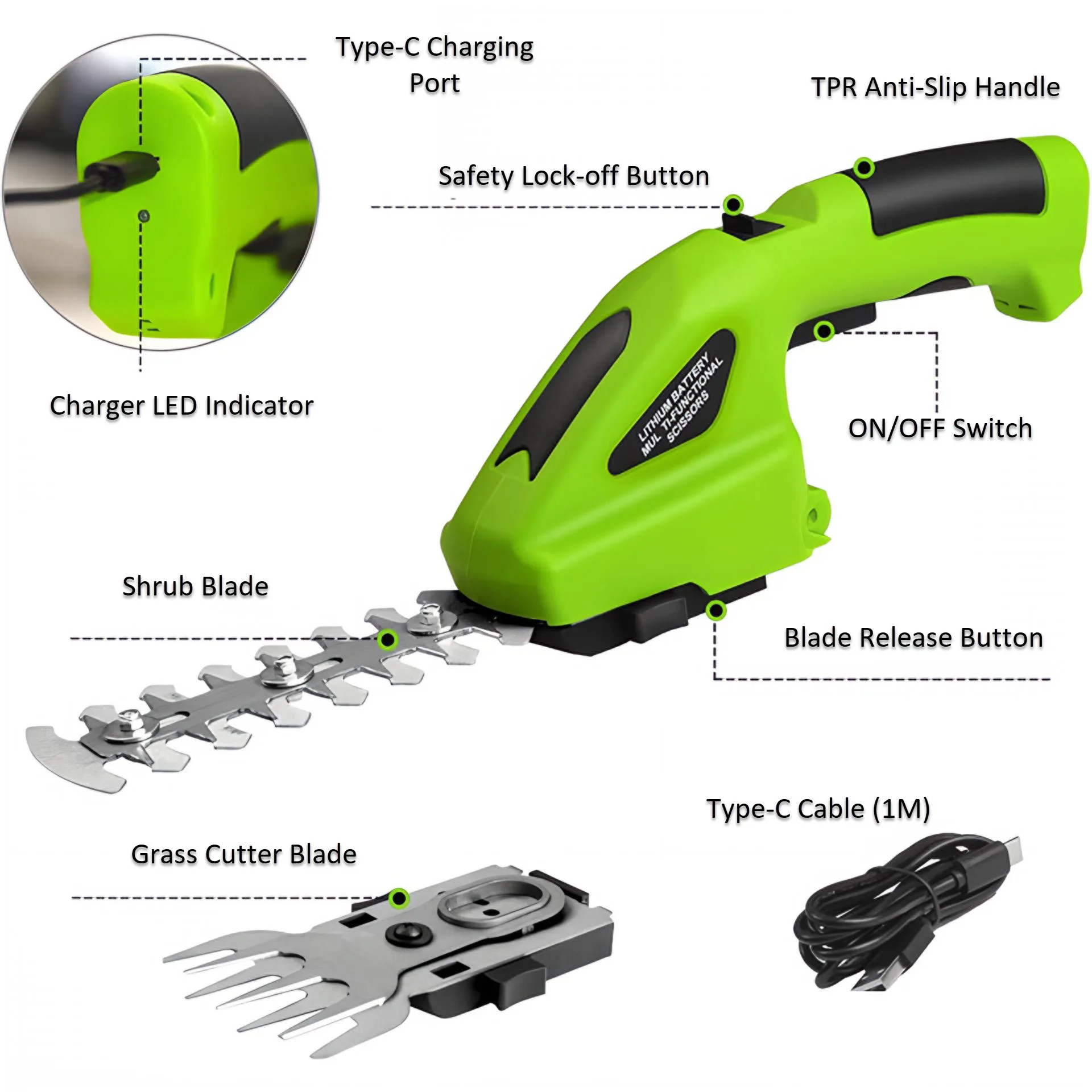 2-in-1 Cordless Electric Hedge Trimmer & Lawn Mower  Rechargeable Handheld Garden Tool for Shrubs Weeding, Pruning & Lawn Care