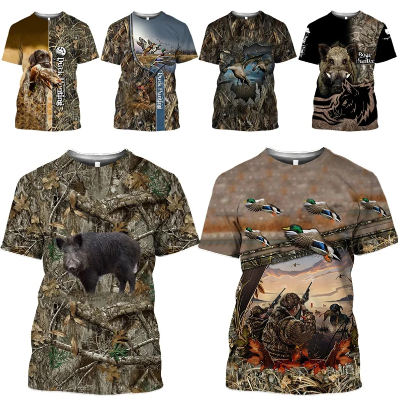 Best Selling 2024 Camouflage Hunting Animal Rabbit Men\'s Summer Casual Oversized 3D T-Shirt Street Fashion Short Sleeve Tops