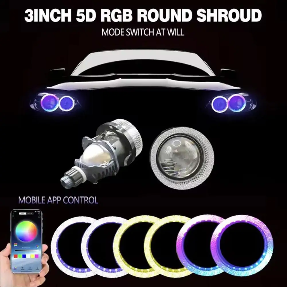 

2pcs 3 Inch 5D RGB LED Angel Eyes Halo Rings Headlight Rectangular DRL Accessories Light Covers Car K8I0