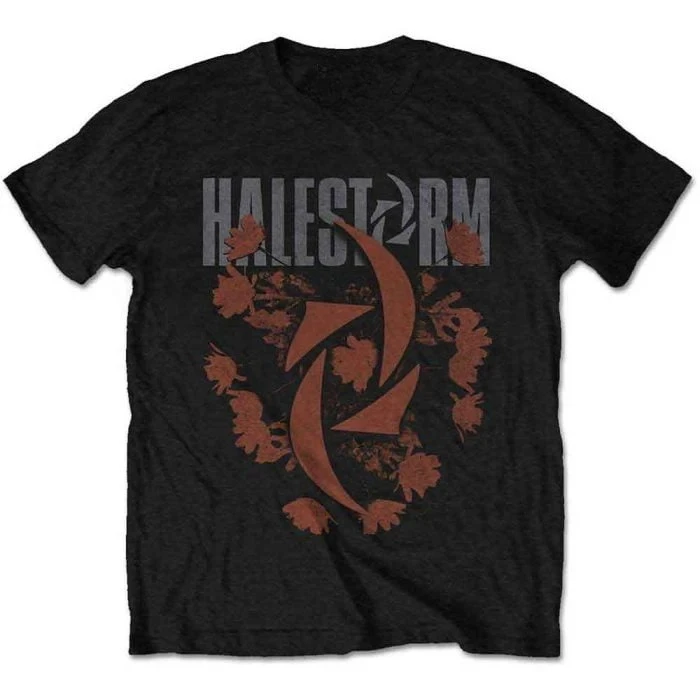 Halestorm Baumwoll-T-Shirt mit floralem Logo-Print, Hard Rock Band, Unisex-Kurzarm-T-Shirt
