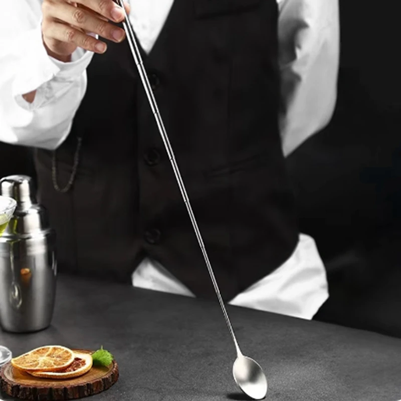 Stainless Steel Retractable Bar Spoon Bar Tools Bartender Cocktail Mixing Spoon Telescopic Extendable Long Spoon