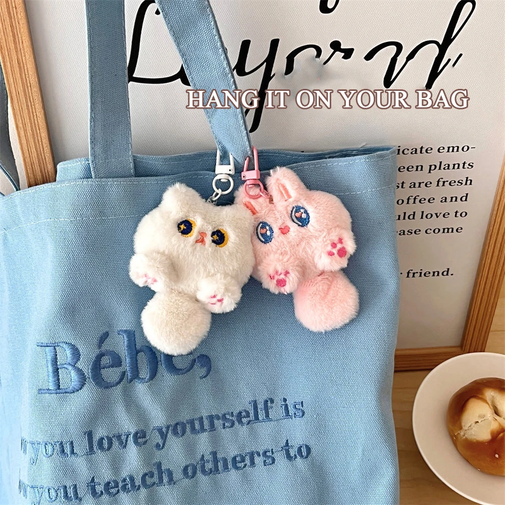 Cute Plush Long Tailed Cat Keychain Lovely Cartoon Doll Toy Bag Pendant Key Ring Keyring Accessories For Women Girls Couples