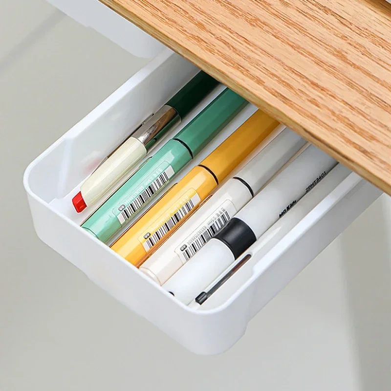 Self-Adhesive Hidden Storage Box Desk Storage Drawer Plastic Table Storage Holder Simple Sundries Cosmetics Stationery Organizer