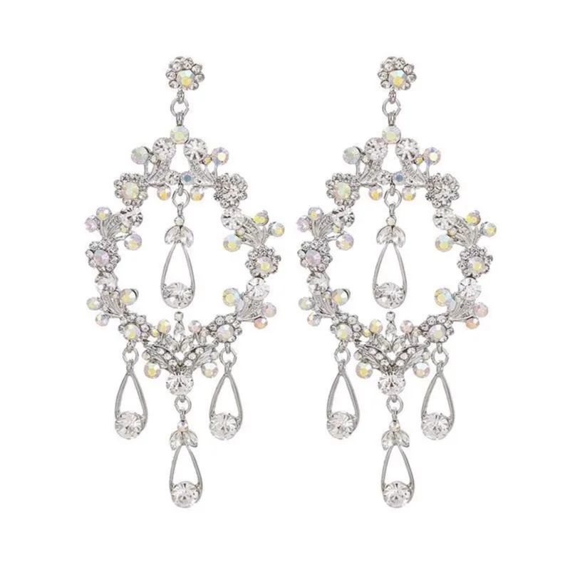 

Европейские и американские большие серьги с полыми каплями воды, женские длинные персонализированные серьги в стиле Simian, инкрустированные бриллиантами