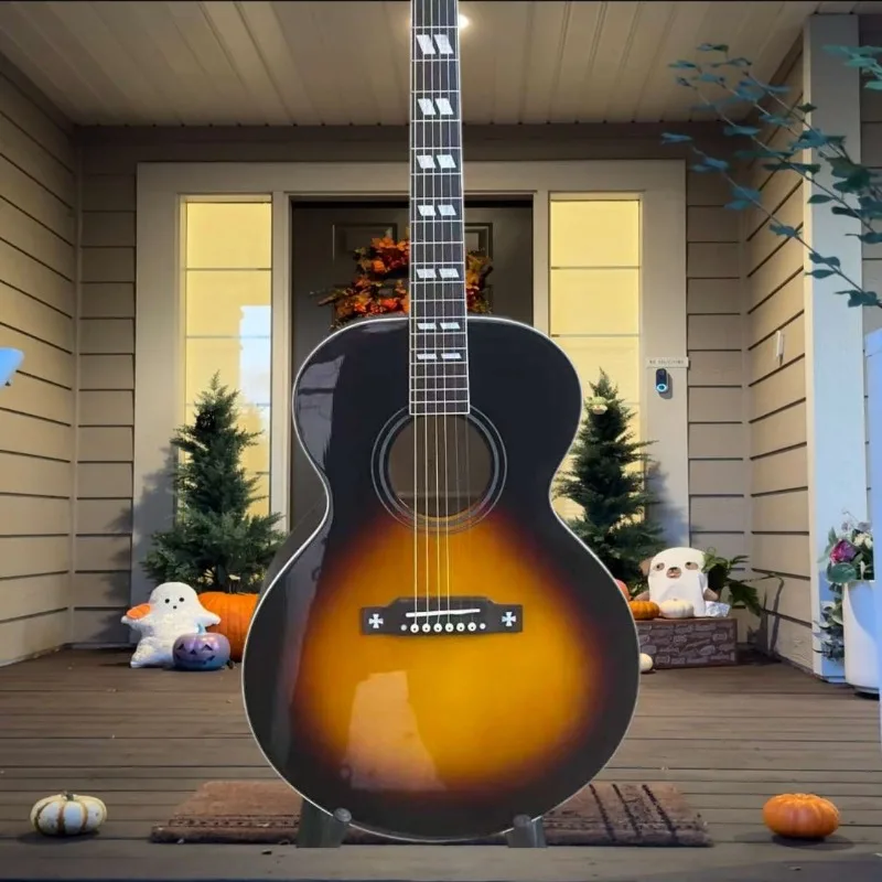 J185 Acoustic Guitar Sunburst Spruce Top Maple Back Sides Fixed Bridge Balanced Tone Rich Bass Bright Treble Stage Recording