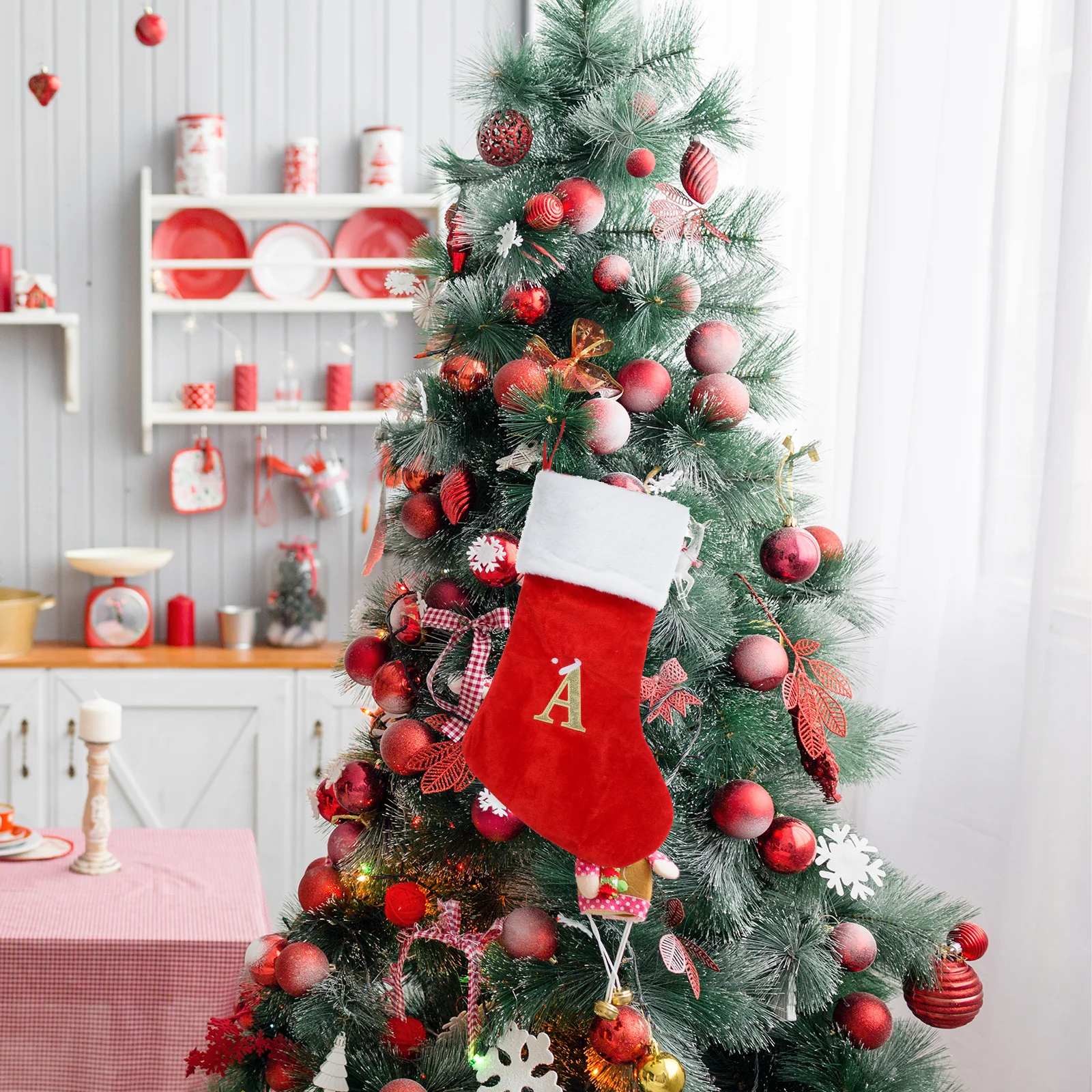 

Christmas Socks Xmas Stocking Gift Bag Red Large Letter O Decorative Hanging Christmas Party Stockings Reusable Fabric