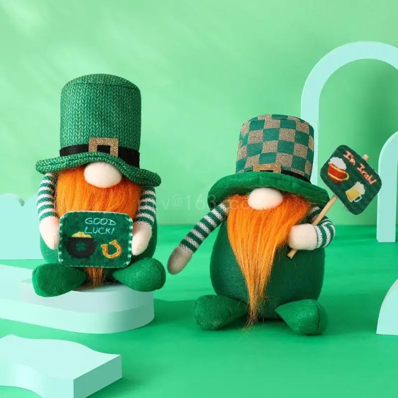 1Pack StPatrick's Day Gnomes Plushes Decorations，Green Irish Leprechaun Tomtes Elf Gnome Dwarf Figurines Ornaments