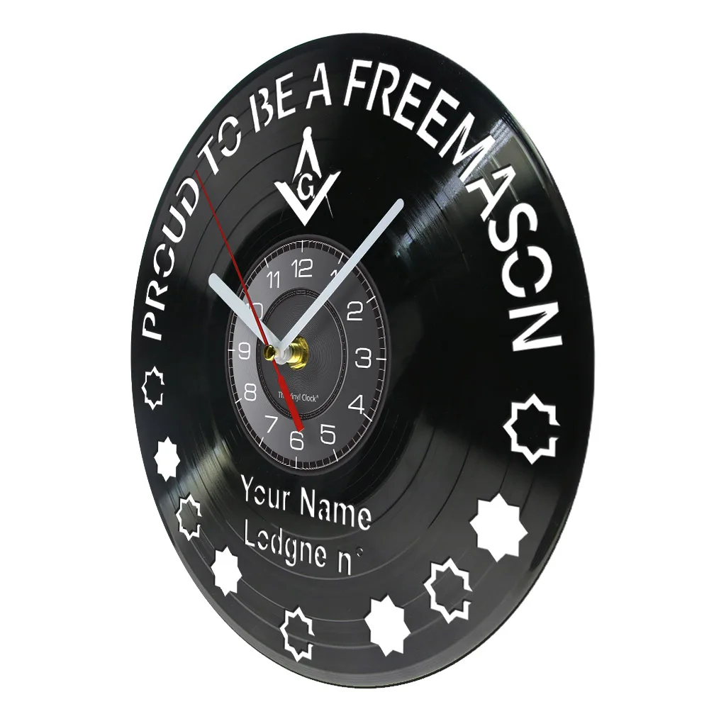 Proud To Be A Freemason Vintage Vinyl Record Wall Clock Square & Compass Masonic Home Decor Custom Name Lodge Silent Wall Clock