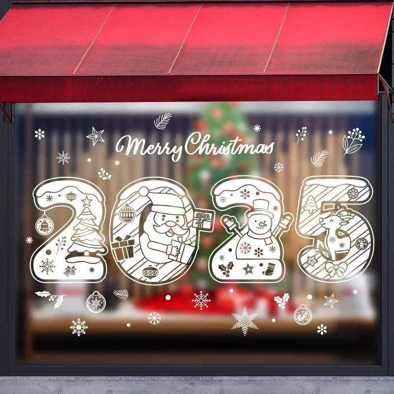 2025 Merry Christmas Window Stickers Santa Claus Snowman Elk Snowflake Electrostatic Wall Sticker Happy New Year Party Supplies