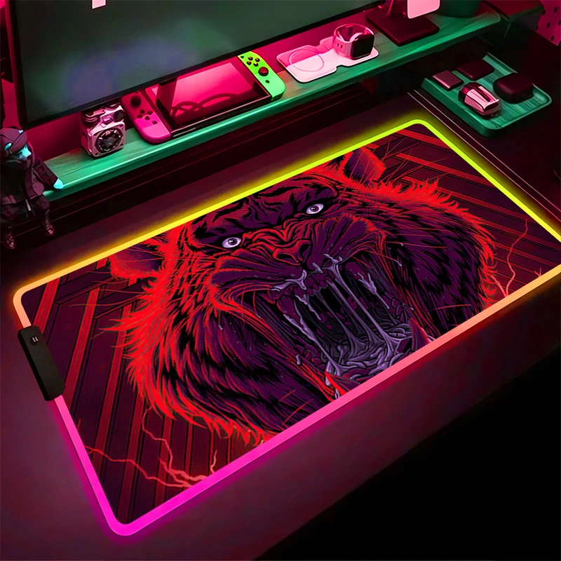 

RGB LED Mouse Pad Computer Gamer PC Accessories Mousepad Rubber Extended Pad Non Slip Anime Desk Mat Laptop Tiger Keyboard Pad