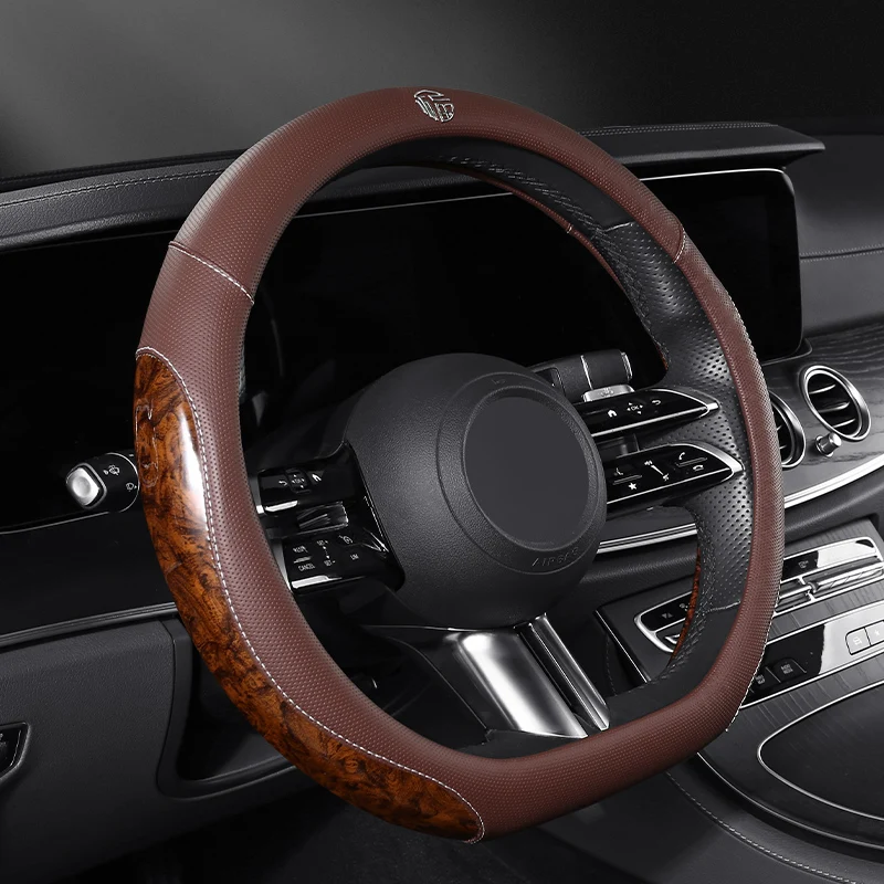 

Car Steering Wheel Cover Universal Anti-Slip Nappa Leather Splicing Car Steering Wheel Protective Cover Shape O Shape D