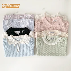 New 2024 Kids Baby Girls Short Sleeve Solid Color Hollow Out Knit Vest Children's Clothes T-shirt Summer Kids Baby Girls T-shirt