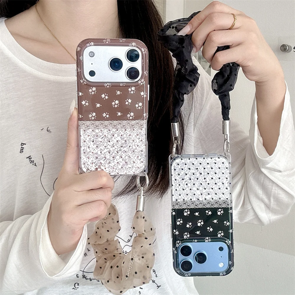 Korea Fashion Ins Lace Dot Phone Case For iPhone 18 Pro 15 16 17 Pro Max Cover Shockproof Cute Cases 18Por 17pro Funda