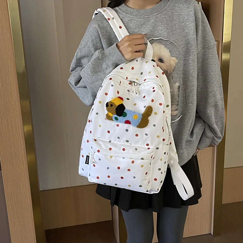 

Cute embroideryDog Backpack 2025 New Korean Edition Fashion Cute Girl Printed Versatile Large Capacity Student Backpack
