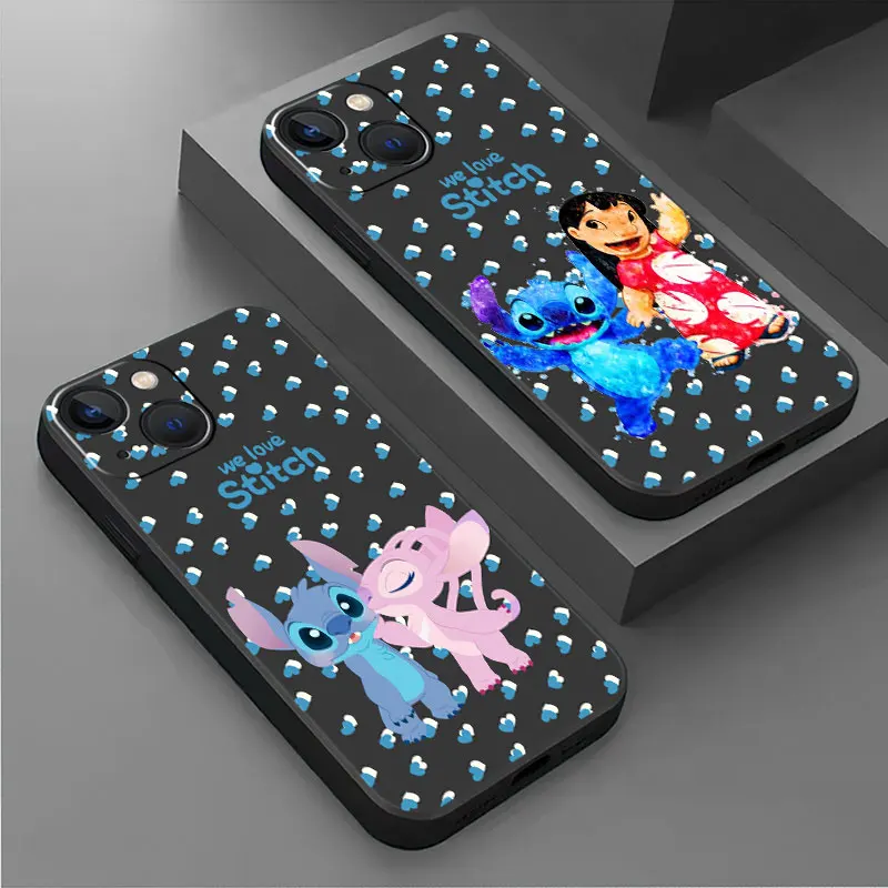 phone cases for iphone 11 14 case 7 8 15 Plus XS Max SE 12ProMax 6S 11Pro 13 mini Black funda coque D-disneys Cute Stitch Angel