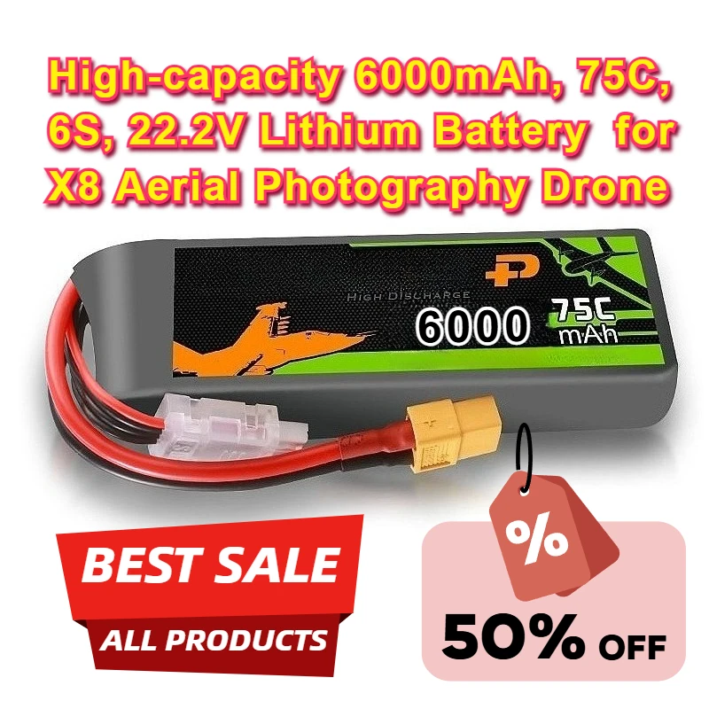 

High-capacity 6000mAh, 75C, 6S, 22.2V Lithium Battery for X8 Aerial Photography Drone