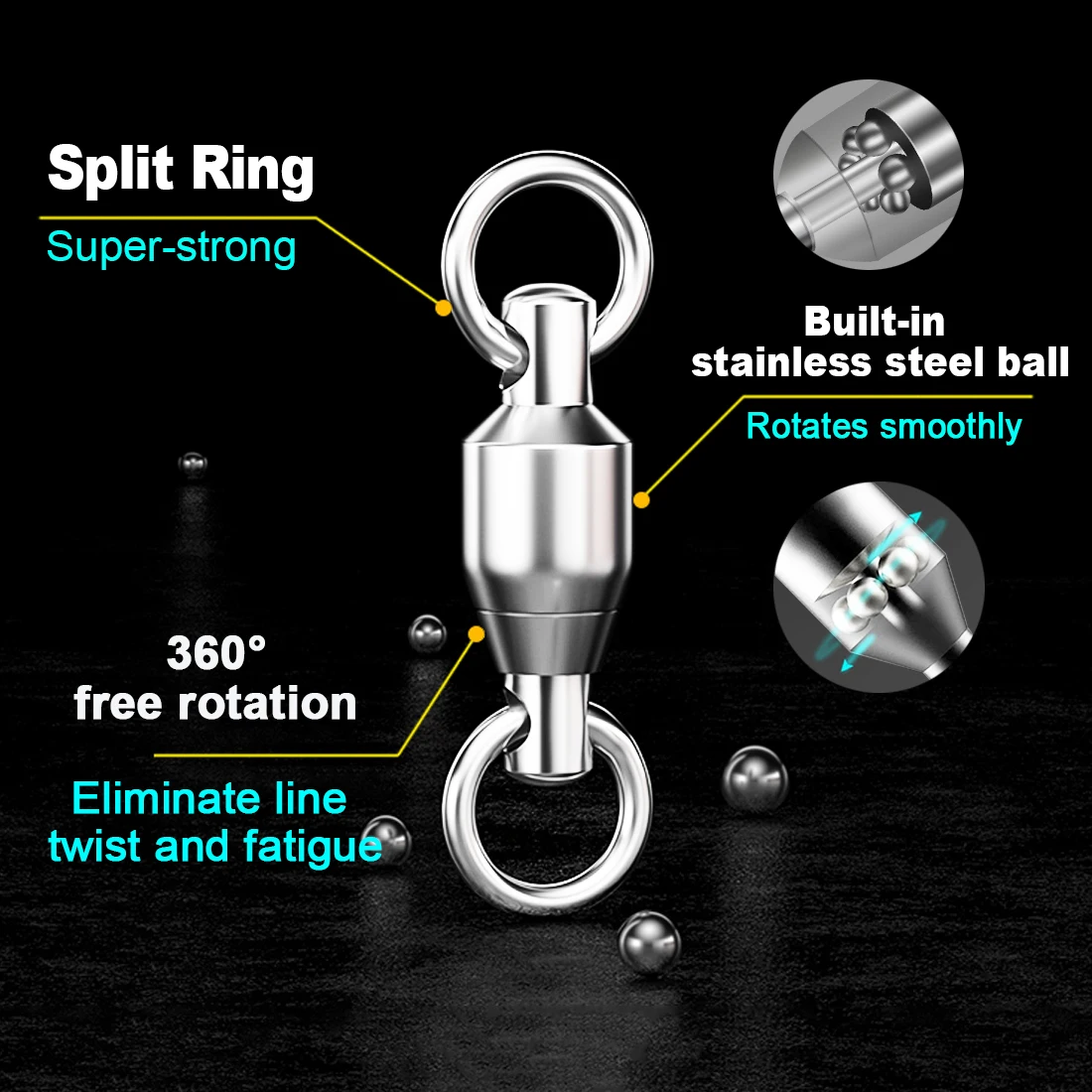 FishTrip 10-20pcs Ball Bearing Swivels Fishing Swivel Solid Ring Stainless Steel Heavy Duty Saltwater Swivel Catfish Swivels image 2