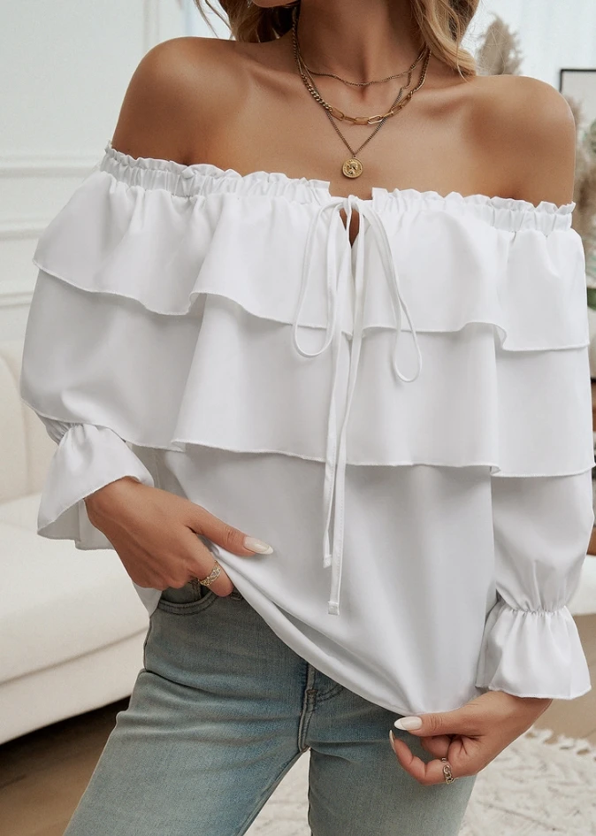 New Style Pullover Top for Women 2024 Summer Blouse Loose and Pleated One Shoulder Lantern Sleeve Top with Loose Temperament Top