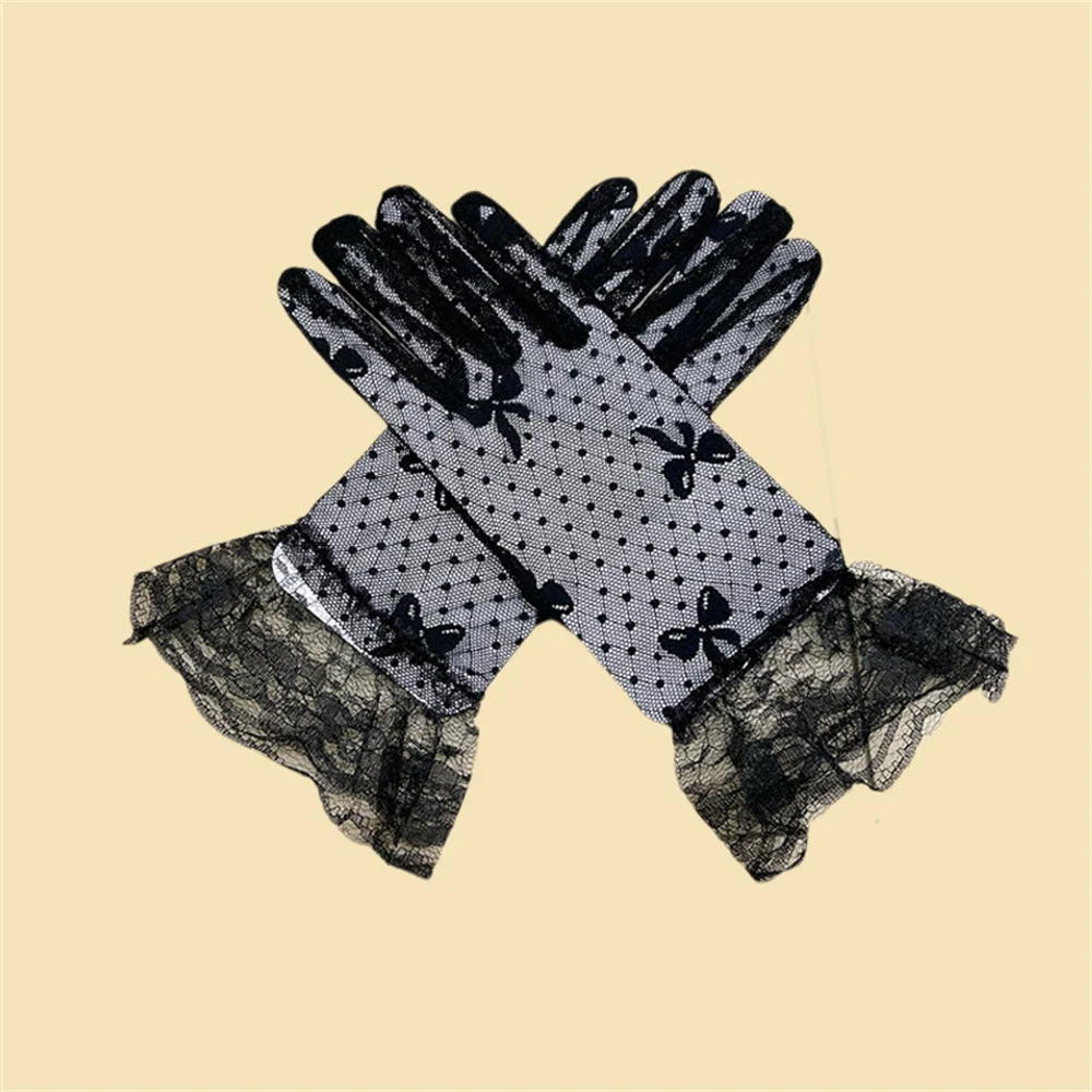 Japanische weiche Mädchen schwarz weiß Spitze Handschuhe Mädchen Gothic Lolita Mesh Bogen Blume Spitze Handschuhe süße Armband Dienst mädchen Cosplay Schmuck