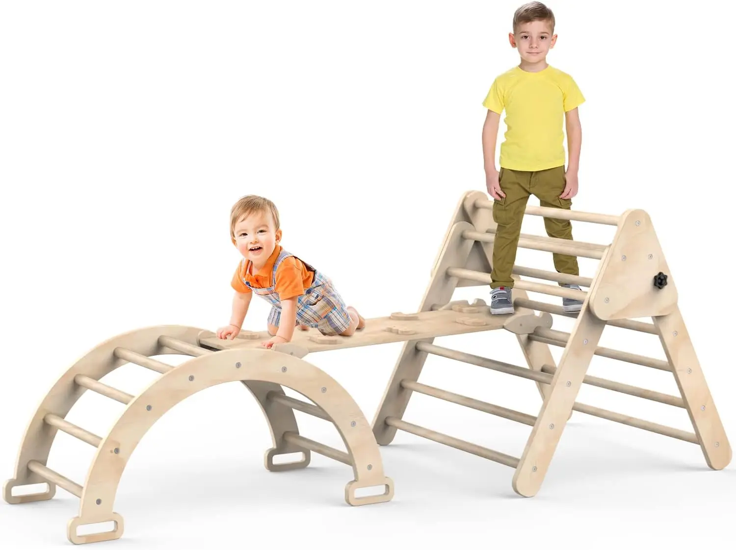 Climbing Triangle Ladder Toys with Ramp for Sliding or Climbing, Set of 3 Wooden Safety Sturdy Kids Play Gym, Indoor