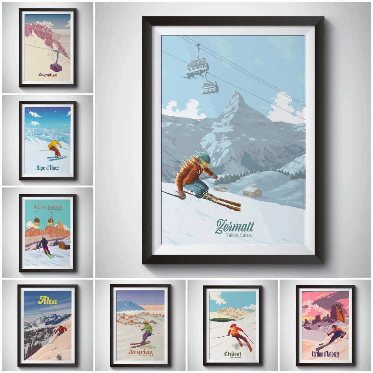 Póster de estación de esquí Saalbach, impresión de esquí vintage, póster de esquí artístico de pared de esquí, impresión de elevación de esquí, Salzburg, regalo de snowboard