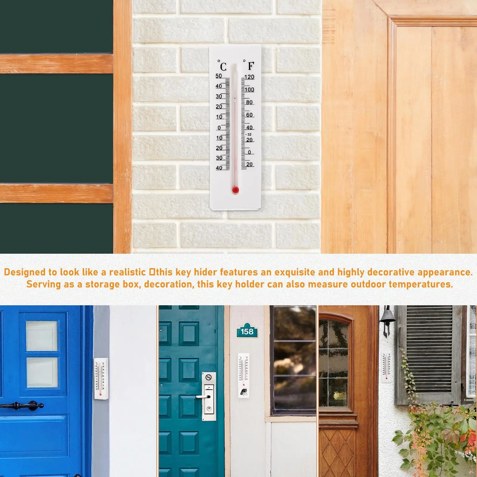 2 Pcs Key Hider Thermometer Outdoor Wall Mount Holder Hidden Storage Decorative Gate Box Large Capacity Weatherproof