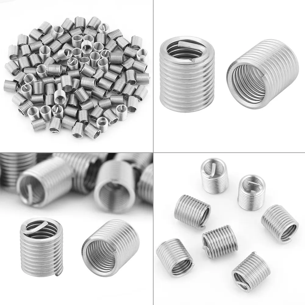 N96R 100Pcs M8X1.25X2D Stainless Steel Coiled Wire Insert Set Helical Threaded Insert Wire Screw Sleeve Threads Repair Tools