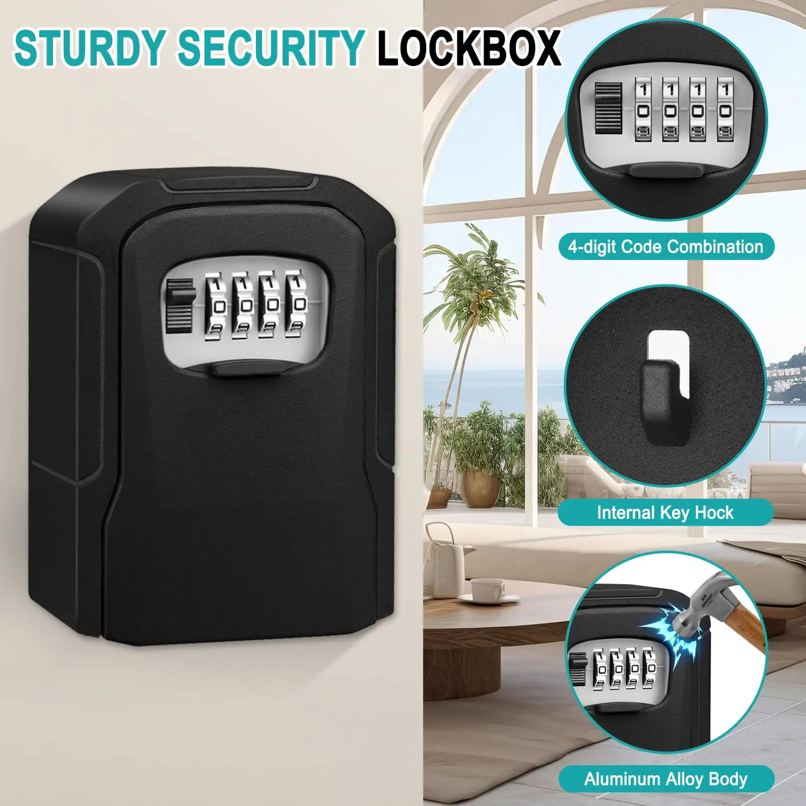 Key Lock Box Wall Mount Lock Box for Keys with Code Resettable Combination Code Lockbox Security Safe Box Home Office Apartment